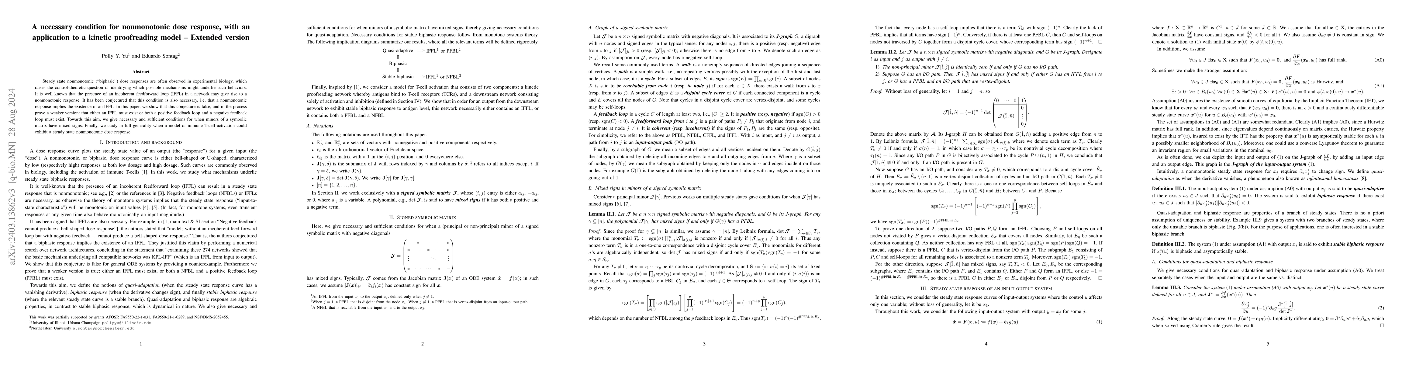 Thumbnail for A necessary condition for non-monotonic dose response, with an
  application to a kinetic proofreading model -- Extended version