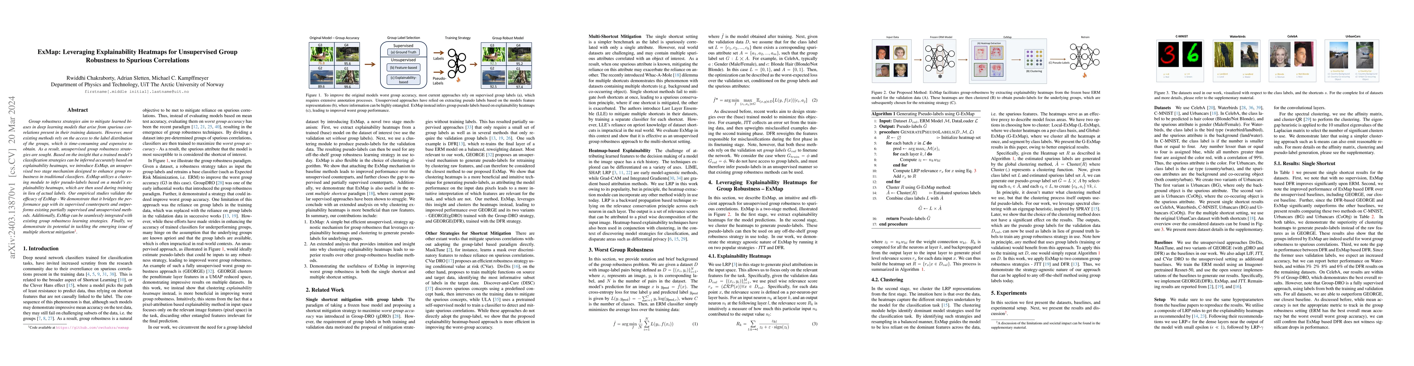 Thumbnail for ExMap: Leveraging Explainability Heatmaps for Unsupervised Group
  Robustness to Spurious Correlations
