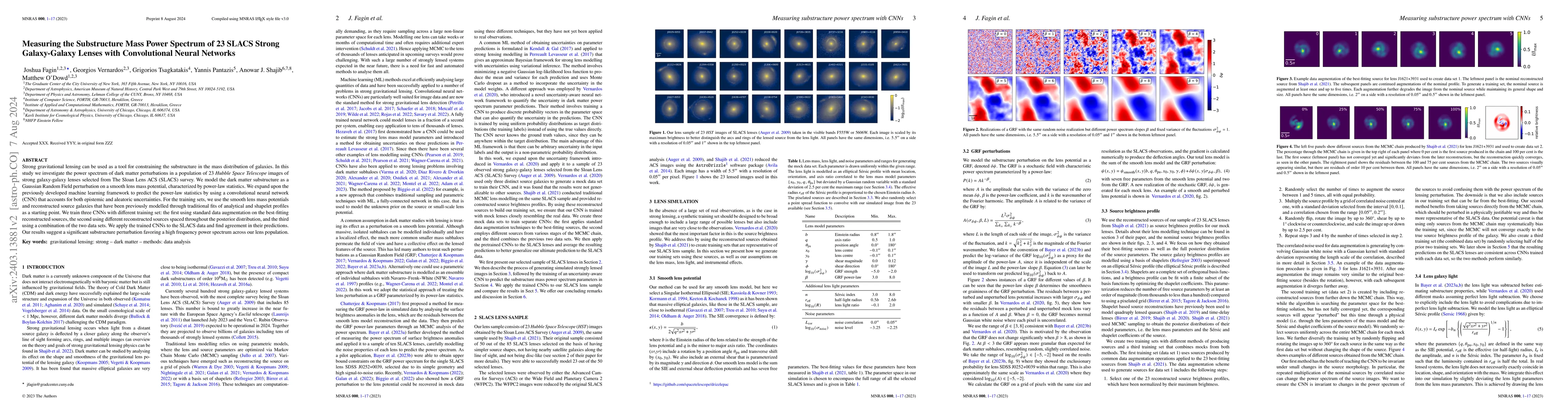 Thumbnail for Measuring the Substructure Mass Power Spectrum of 23 SLACS Strong
  Galaxy-Galaxy Lenses with Convolutional Neural Networks