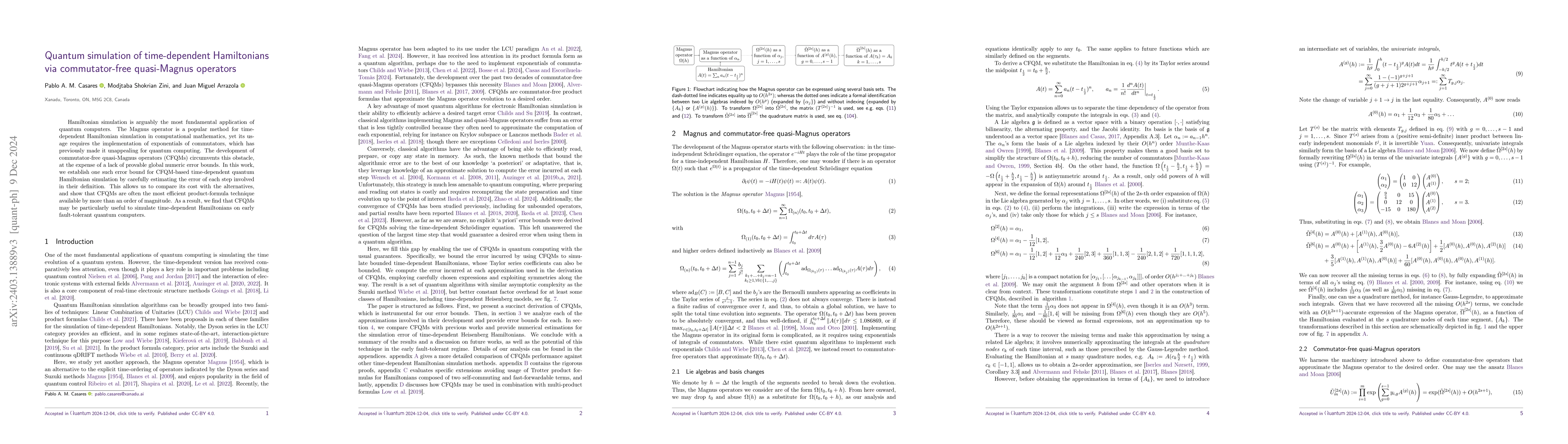 Thumbnail for Quantum simulation of time-dependent Hamiltonians via commutator-free
  quasi-Magnus operators