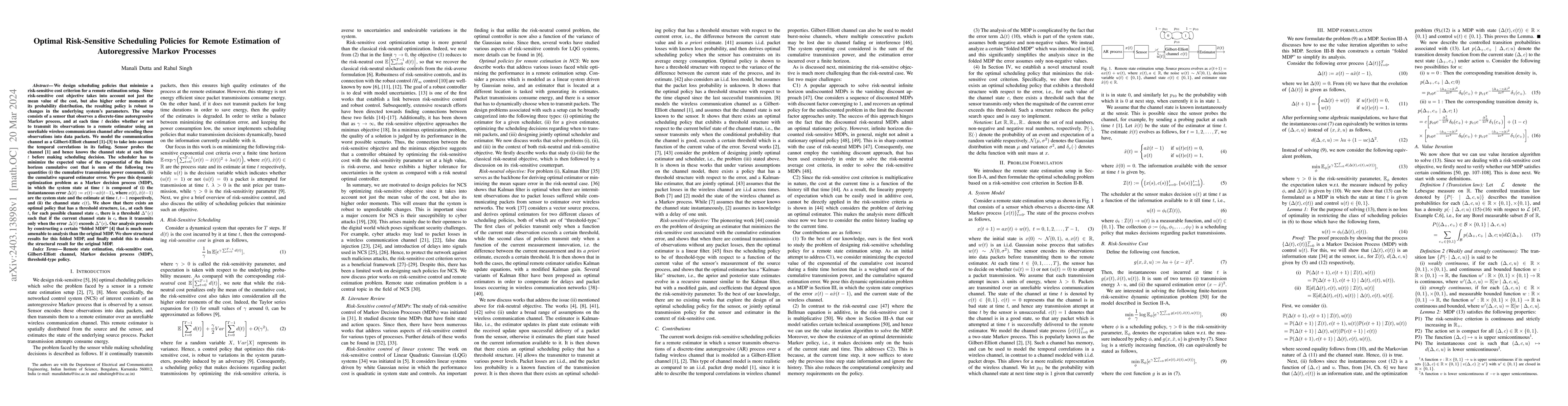 Thumbnail for Optimal Risk-Sensitive Scheduling Policies for Remote Estimation of
  Autoregressive Markov Processes