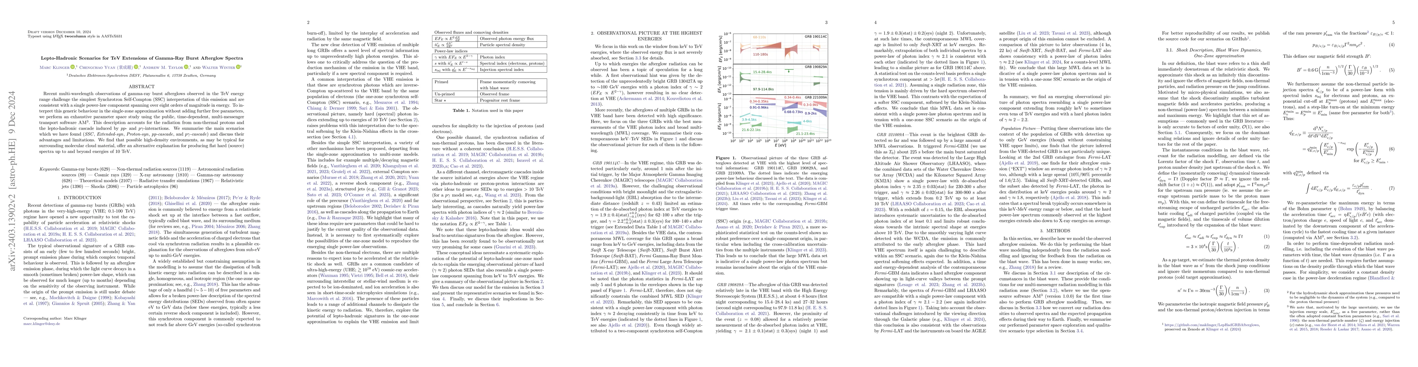 Thumbnail for Lepto-Hadronic Scenarios for TeV Extensions of Gamma-Ray Burst Afterglow
  Spectra