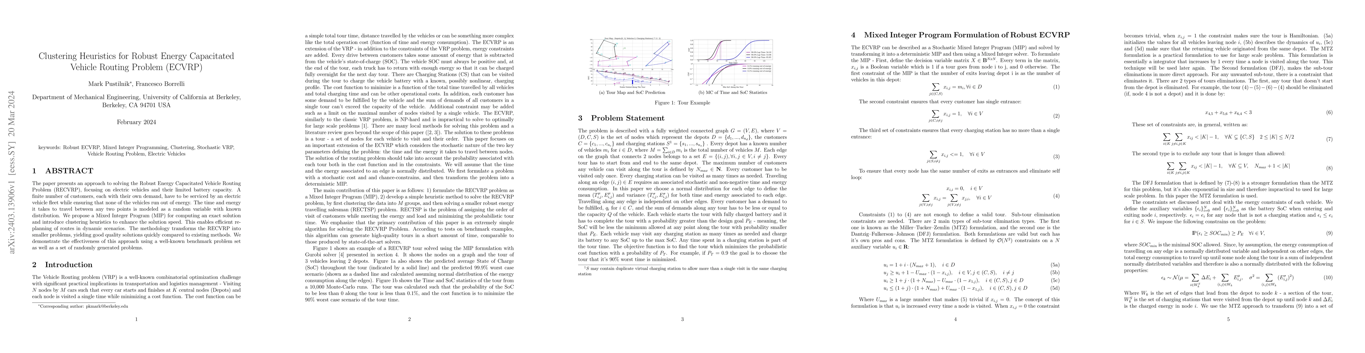Thumbnail for Clustering Heuristics for Robust Energy Capacitated Vehicle Routing
  Problem (ECVRP)