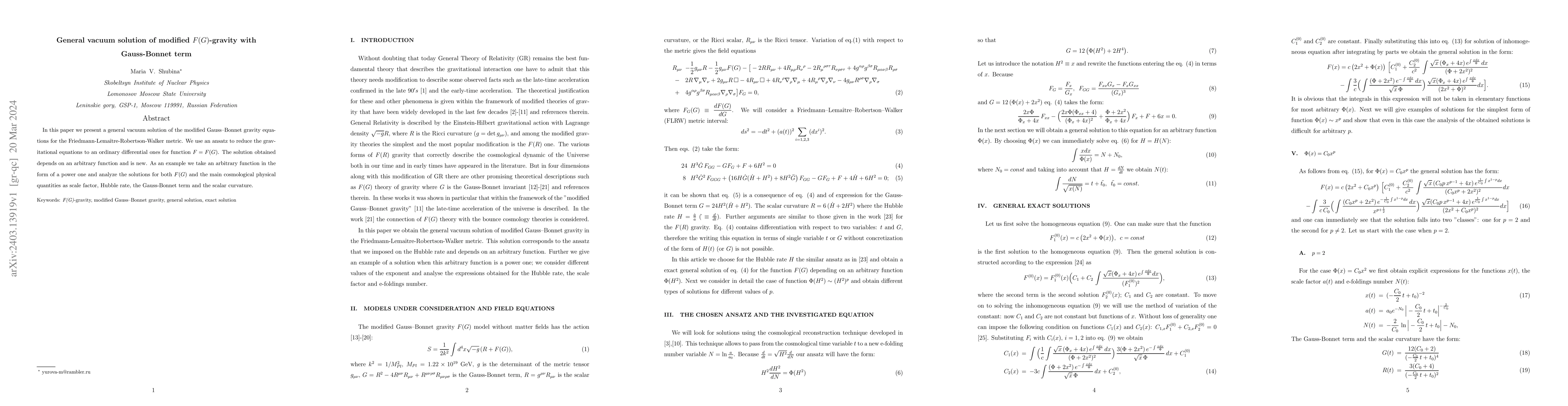 Thumbnail for General vacuum solution of modified $F(G)$-gravity with Gauss-Bonnet
  term