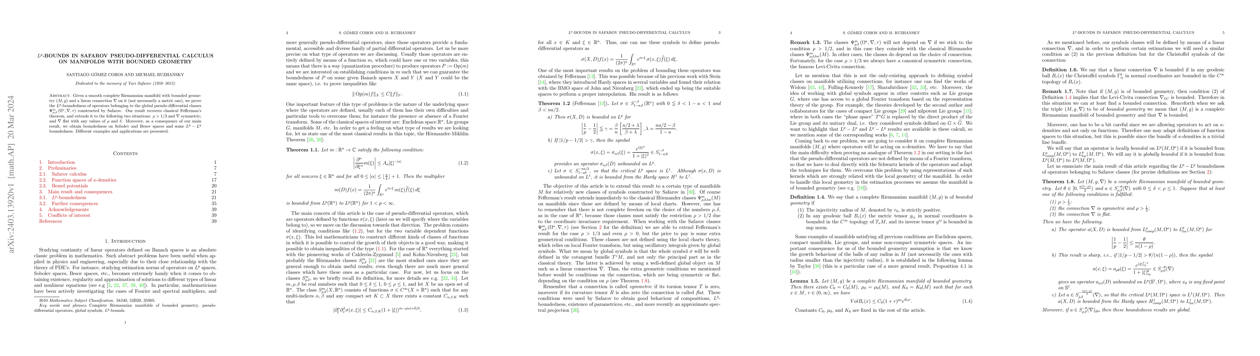 Thumbnail for $L^p$-bounds in Safarov pseudo-differential calculus on manifolds with
  bounded geometry