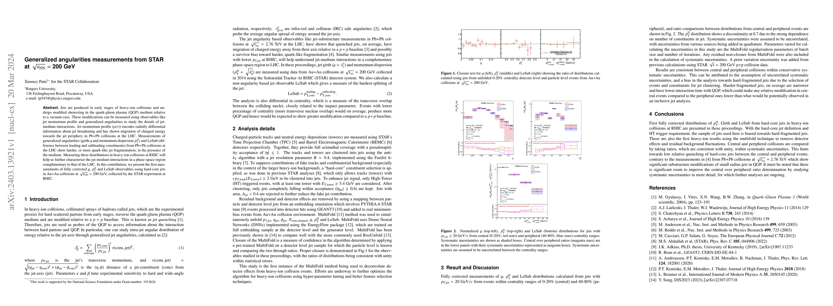 Thumbnail for Generalized angularities measurements from STAR at $\sqrt{s_{\rm NN}} =
  $ 200 GeV