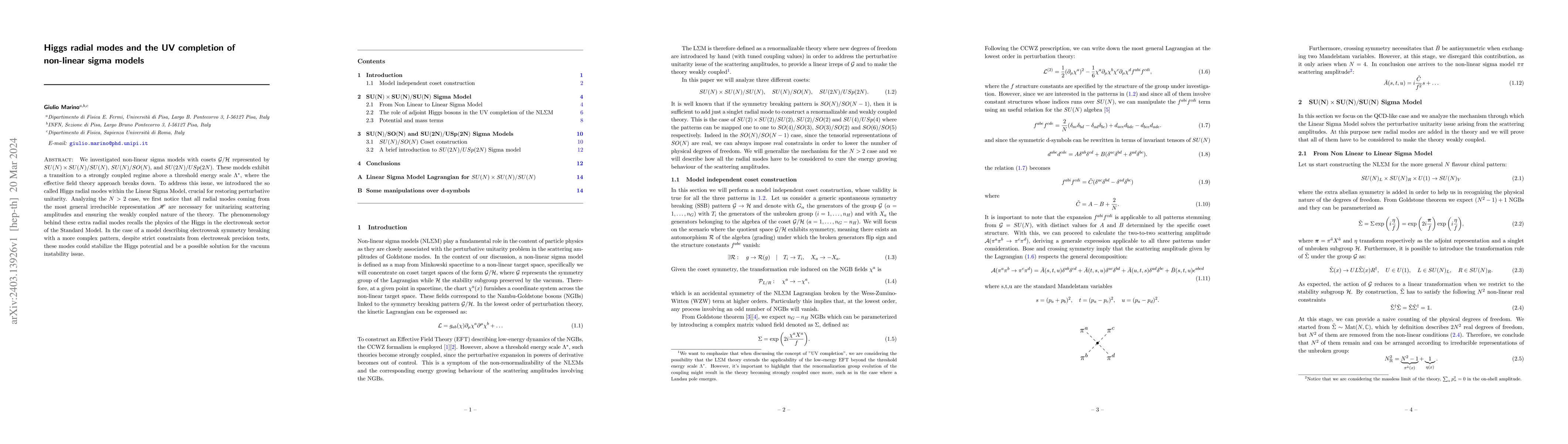 Thumbnail for Higgs radial modes and the UV completion of non-linear sigma models