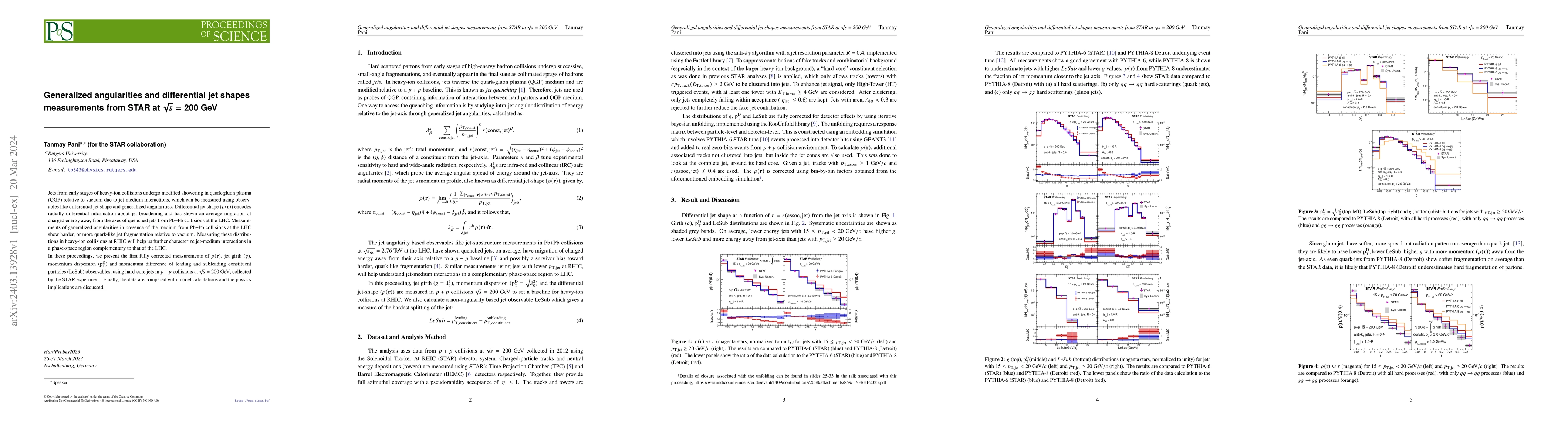 Thumbnail for Generalized angularities and differential jet shapes measurements from
  STAR at $\sqrt{s} = $ 200 GeV