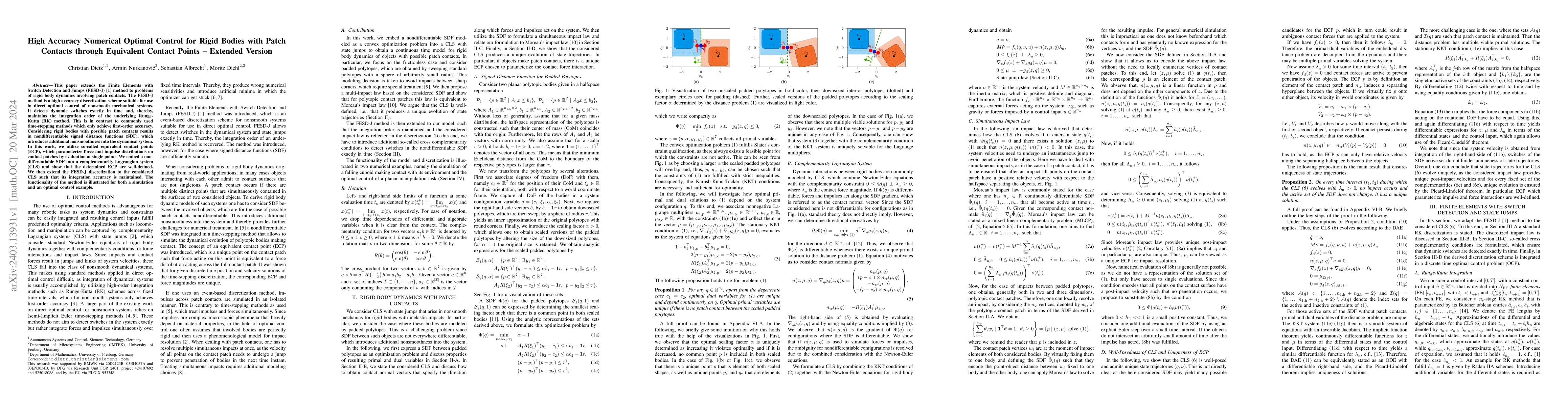 Thumbnail for High Accuracy Numerical Optimal Control for Rigid Bodies with Patch
  Contacts through Equivalent Contact Points -- Extended Version