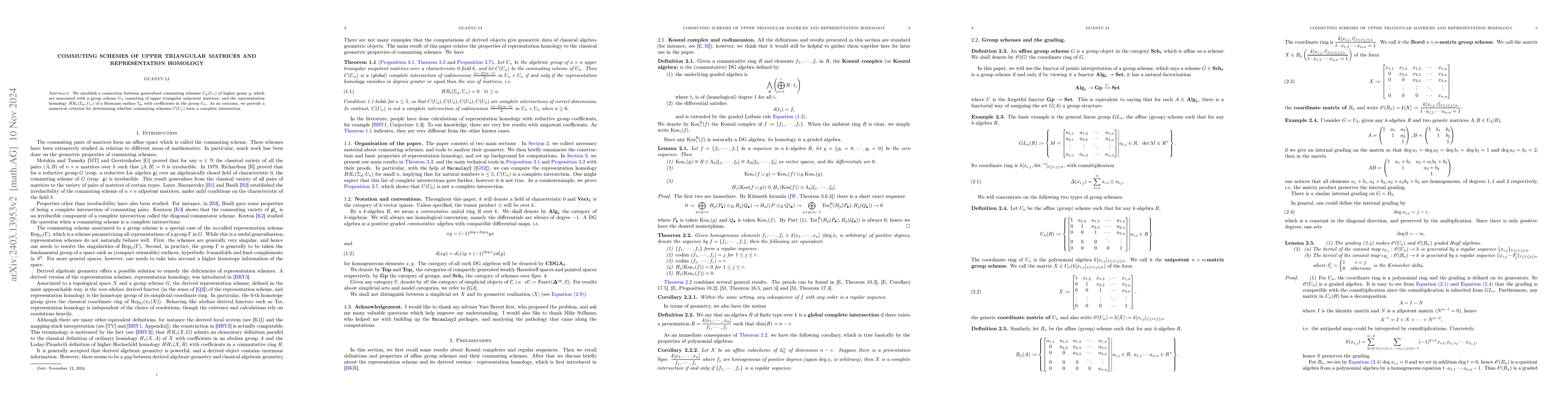 Thumbnail for Commuting Varieties of Upper Triangular Matrices and Representation
  Homology