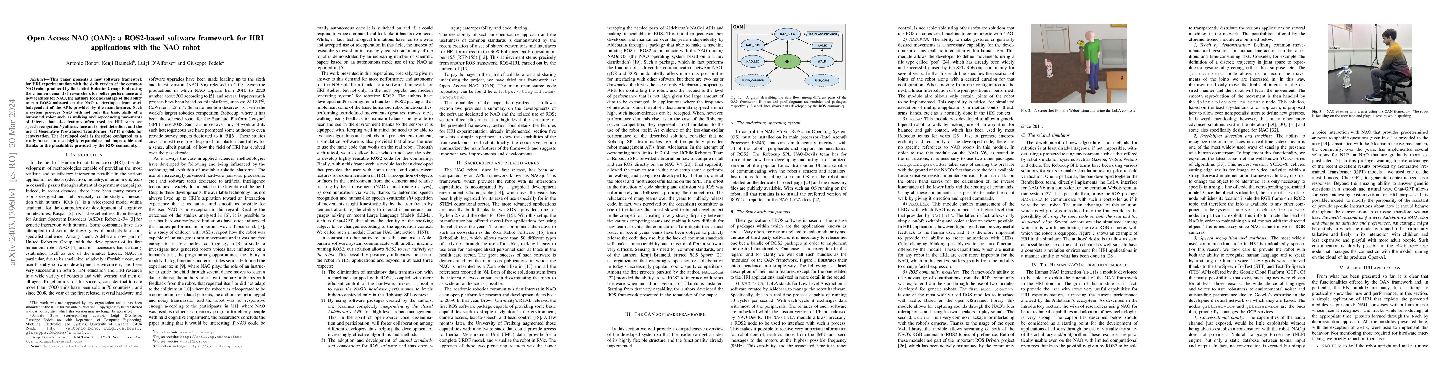 Thumbnail for Open Access NAO (OAN): a ROS2-based software framework for HRI
  applications with the NAO robot