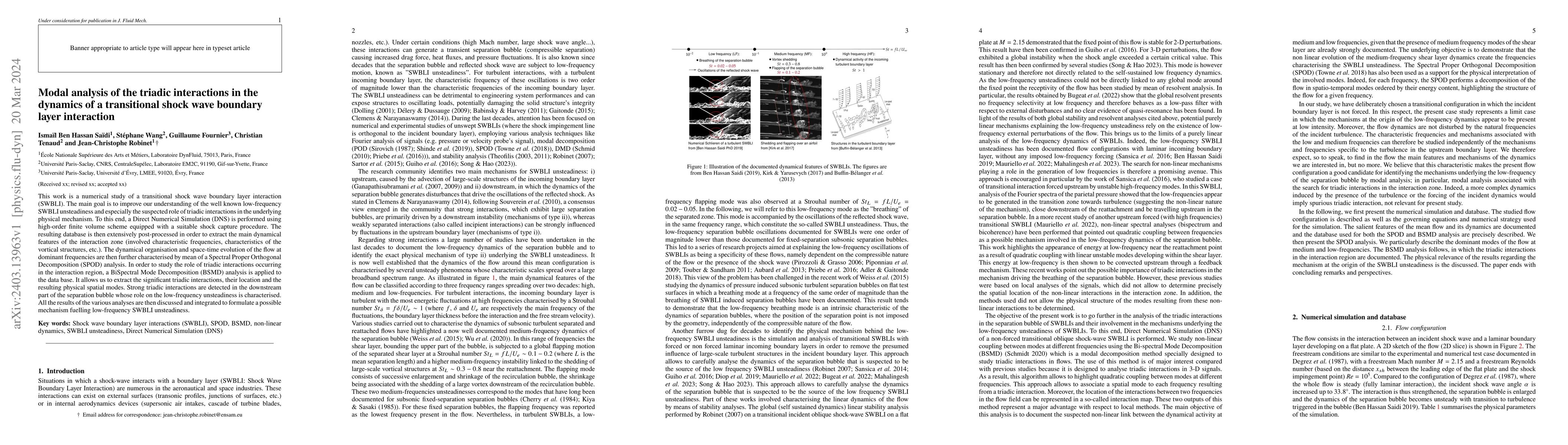 Thumbnail for Modal analysis of the triadic interactions in the dynamics of a
  transitional shock wave boundary layer interaction
