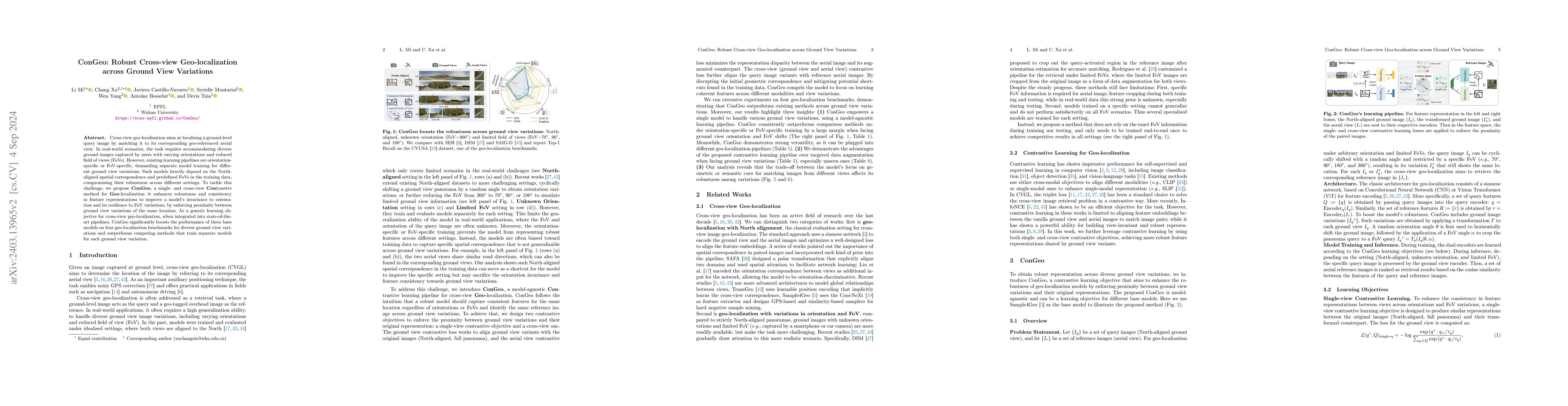 Thumbnail for ConGeo: Robust Cross-view Geo-localization across Ground View Variations