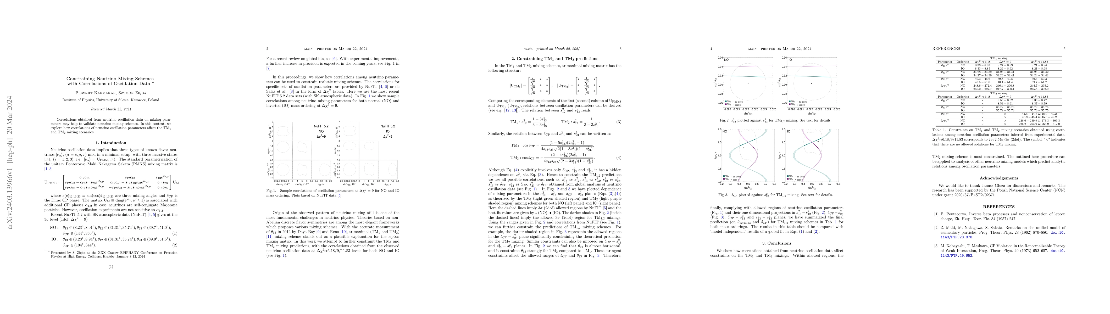 Thumbnail for Constraining Neutrino Mixing Schemes with Correlations of Oscillation
  Data