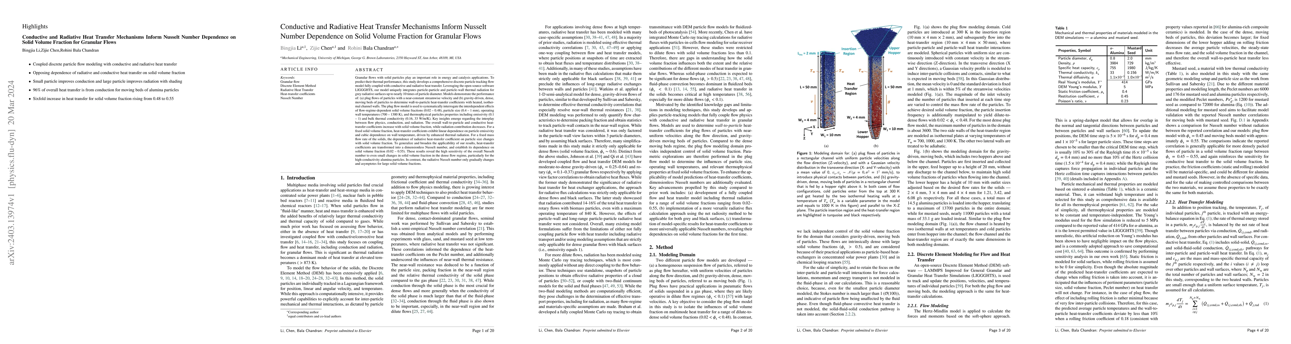 Thumbnail for Conductive and Radiative Heat Transfer Mechanisms Inform Nusselt Number
  Dependence on Solid Volume Fraction for Granular Flows