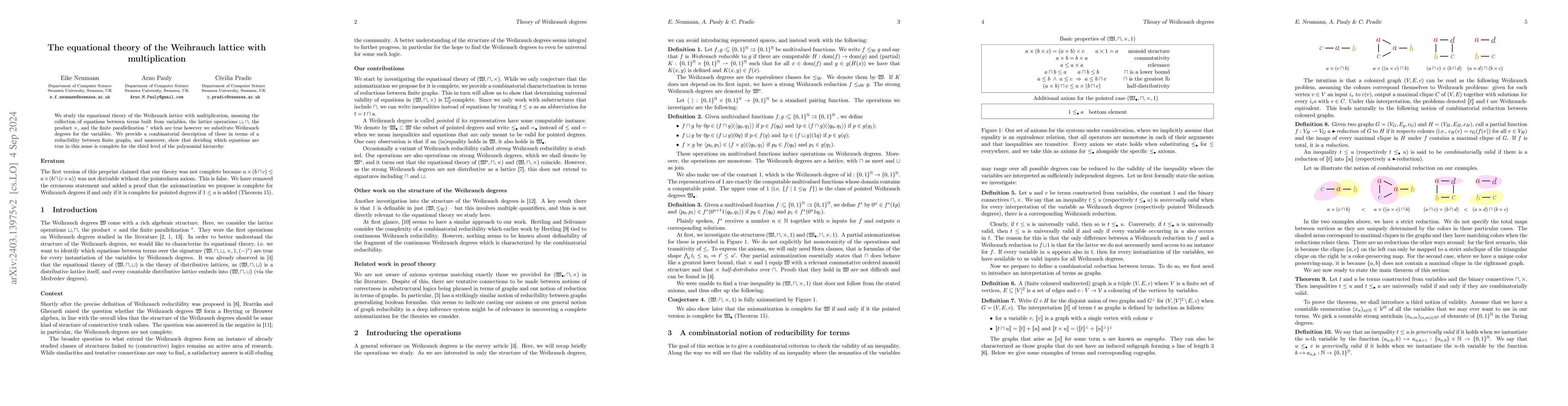 Thumbnail for The equational theory of the Weihrauch lattice with multiplication