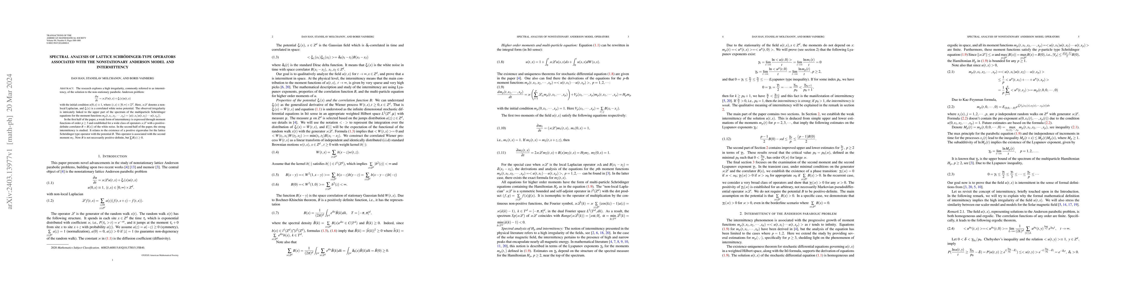 Thumbnail for Spectral Analysis of Lattice Schr\"{o}dinger-Type Operators Associated
  with the Nonstationary Anderson Model and Intermittency