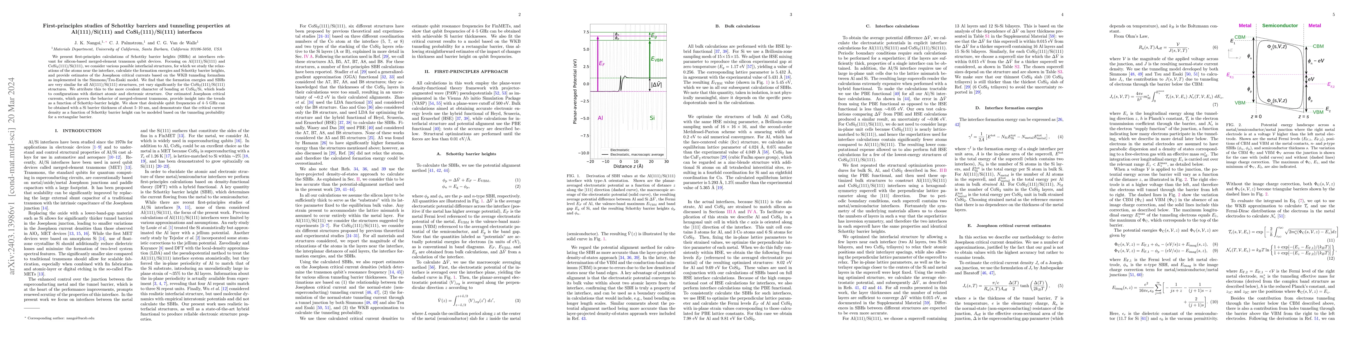 Thumbnail for First-principles studies of Schottky barriers and tunneling properties
  at Al(111)/Si(111) and CoSi$_2$(111)/Si(111) interfaces
