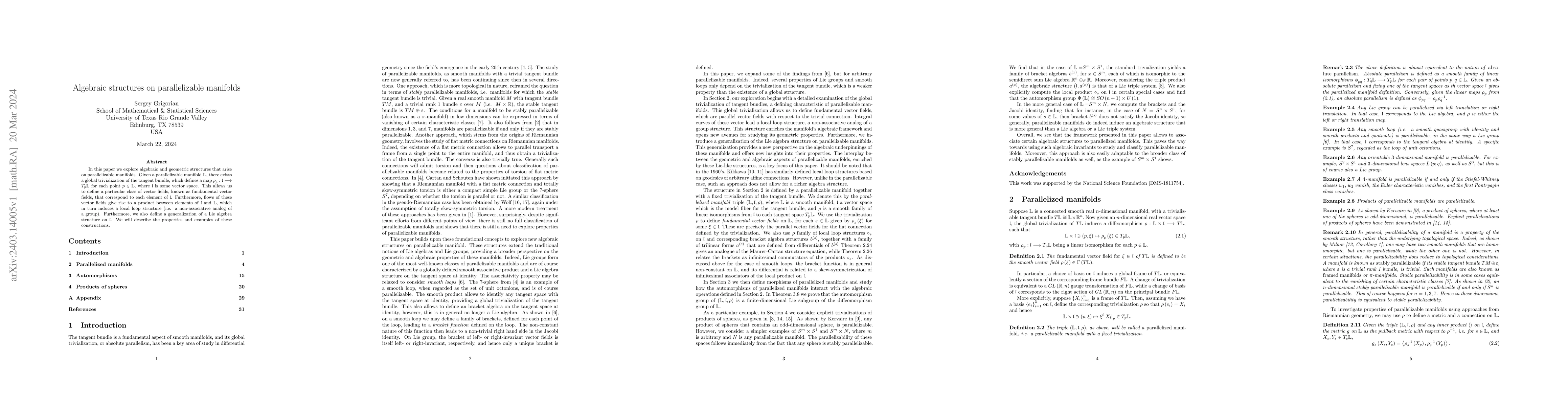 Thumbnail for Algebraic structures on parallelizable manifolds