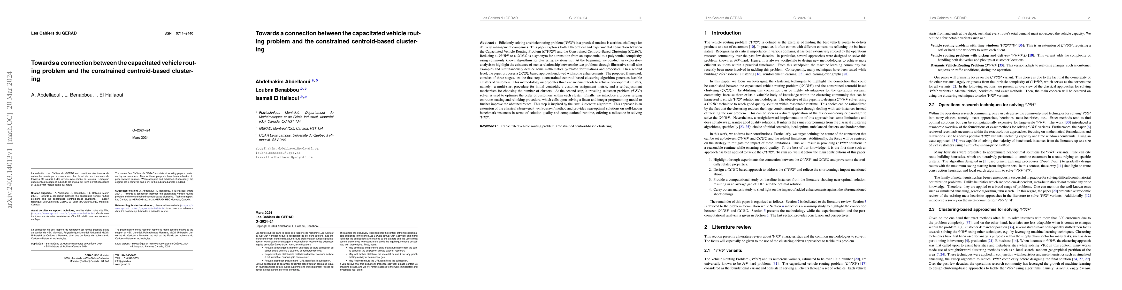 Thumbnail for Towards a connection between the capacitated vehicle routing problem and
  the constrained centroid-based clustering
