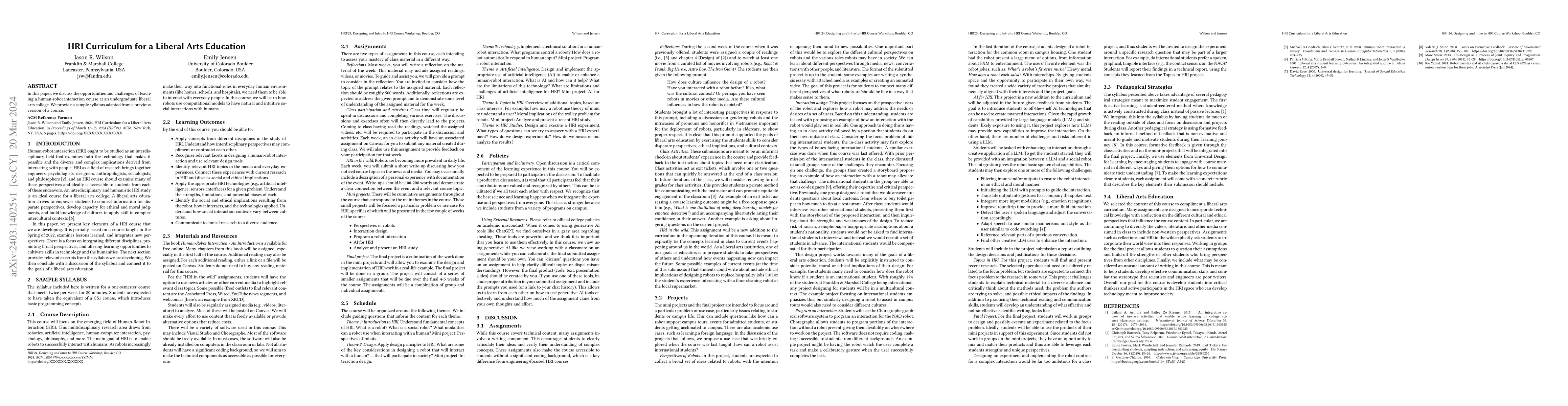 Thumbnail for HRI Curriculum for a Liberal Arts Education