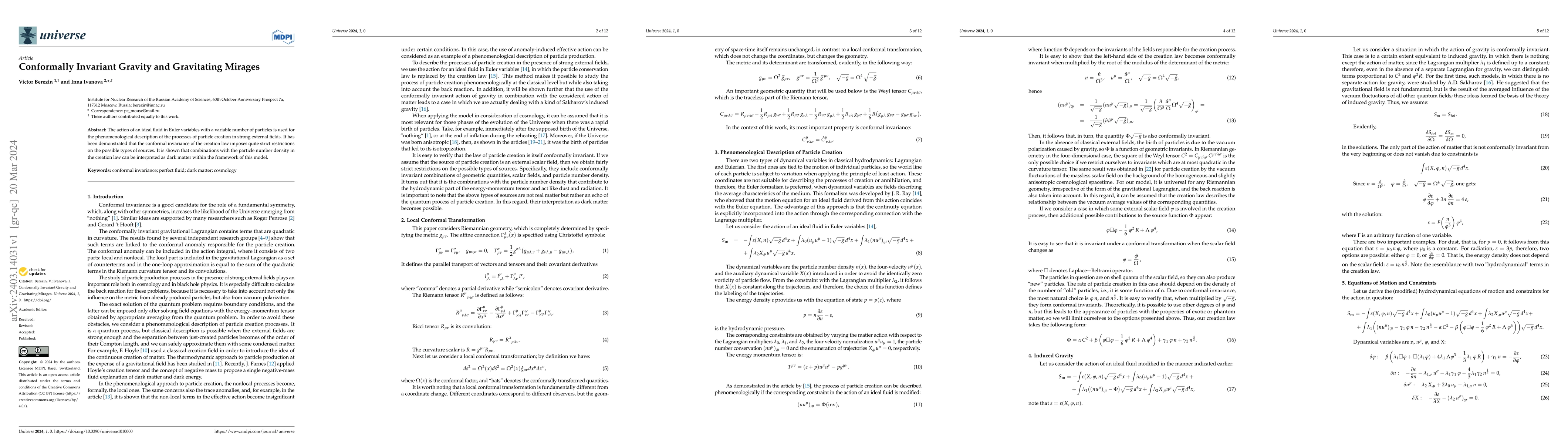 Thumbnail for Conformally Invariant Gravity and Gravitating Mirages
