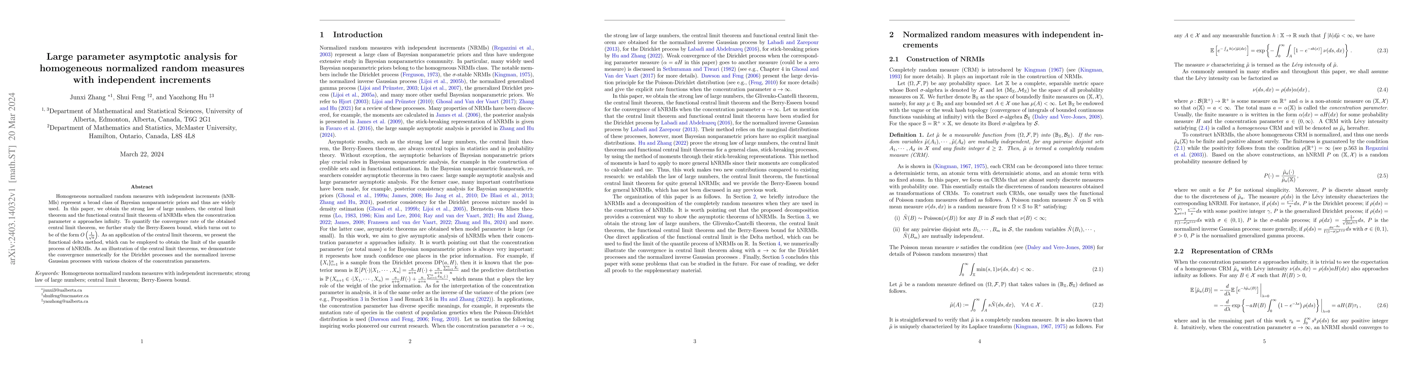 Thumbnail for Large parameter asymptotic analysis for homogeneous normalized random
  measures with independent increments