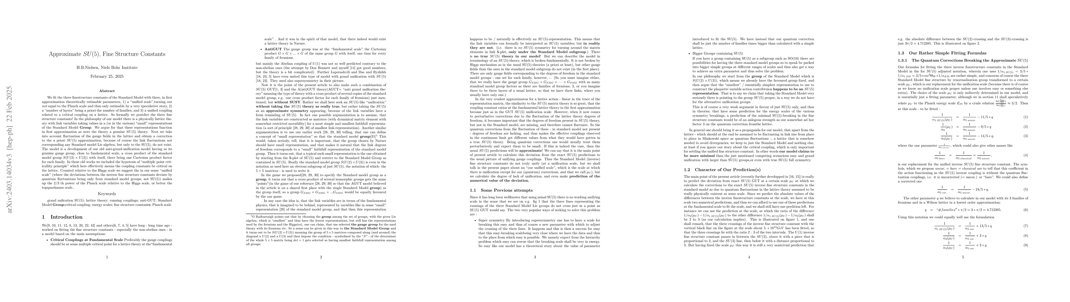 Thumbnail for Approximate SU(5), Fine Structure Constants