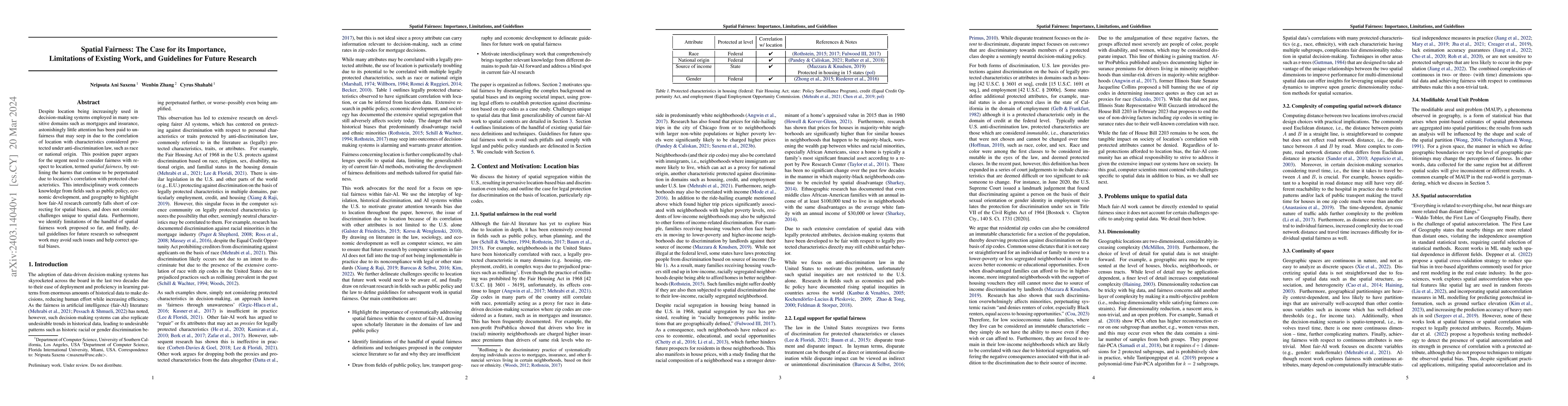 Thumbnail for Spatial Fairness: The Case for its Importance, Limitations of Existing
  Work, and Guidelines for Future Research