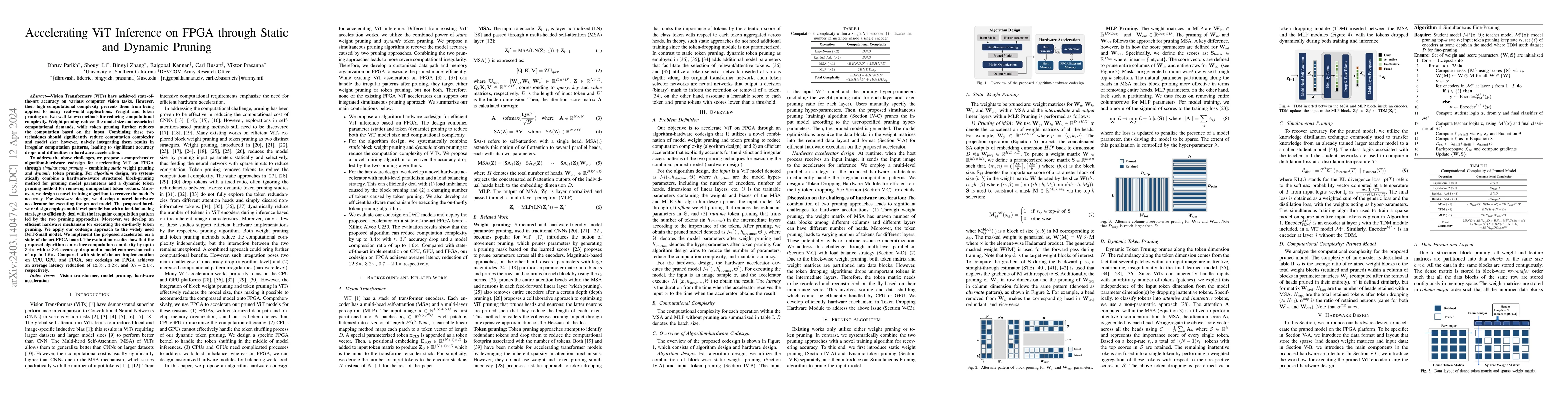 Thumbnail for Accelerating ViT Inference on FPGA through Static and Dynamic Pruning
