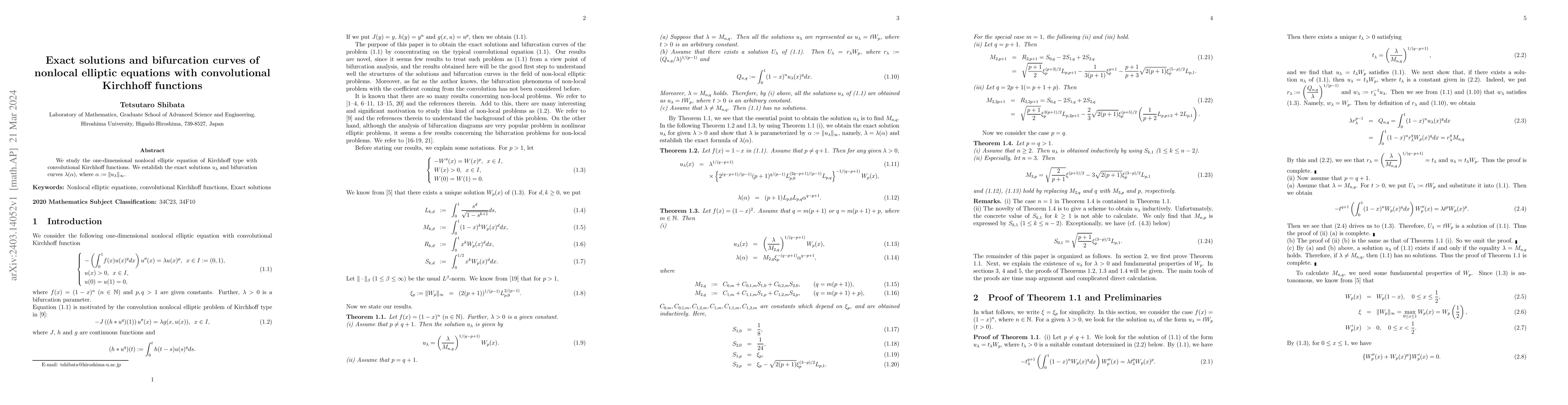 Thumbnail for Exact solutions and bifurcation curves of nonlocal elliptic equations
  with convolutional Kirchhoff functions