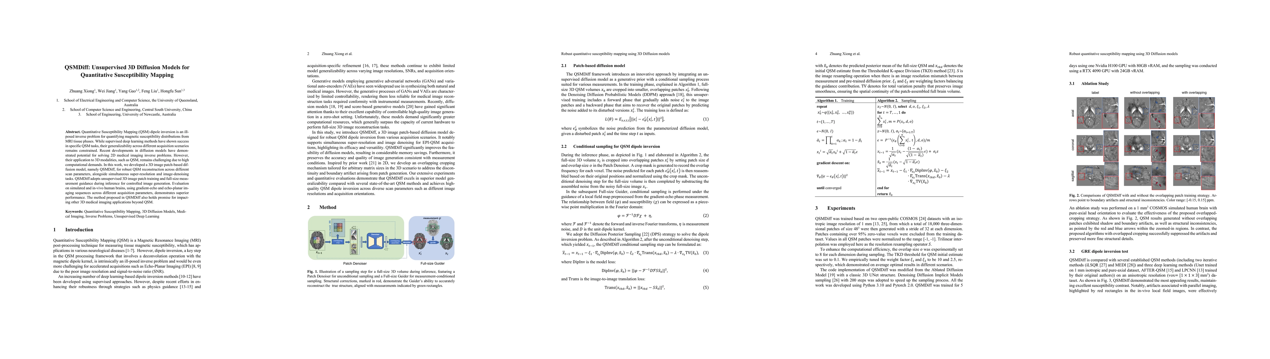 Thumbnail for QSMDiff: Unsupervised 3D Diffusion Models for Quantitative
  Susceptibility Mapping