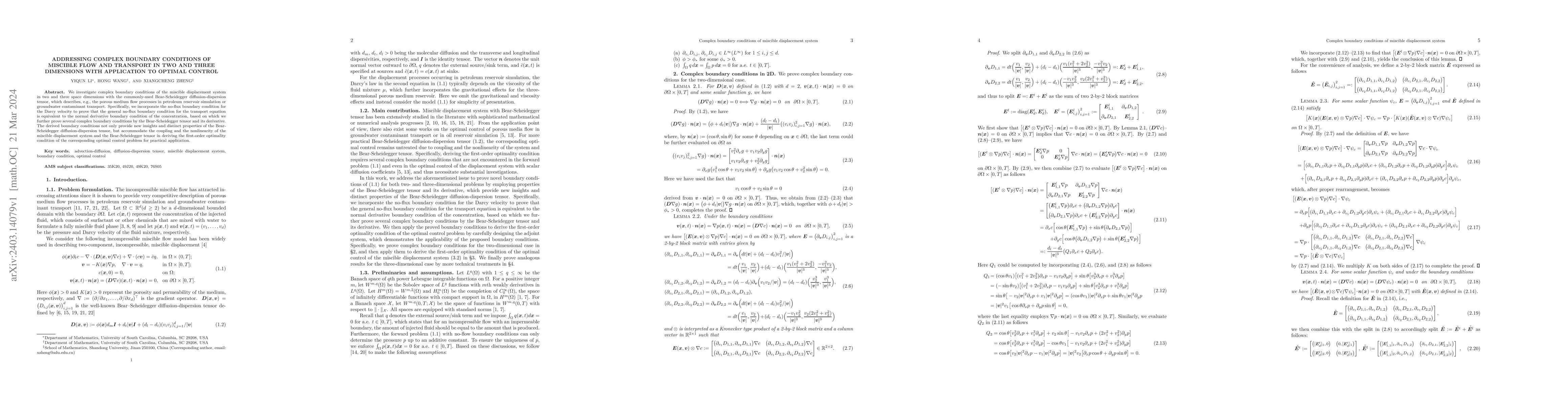 Thumbnail for Addressing complex boundary conditions of miscible flow and transport in
  two and three dimensions with application to optimal control