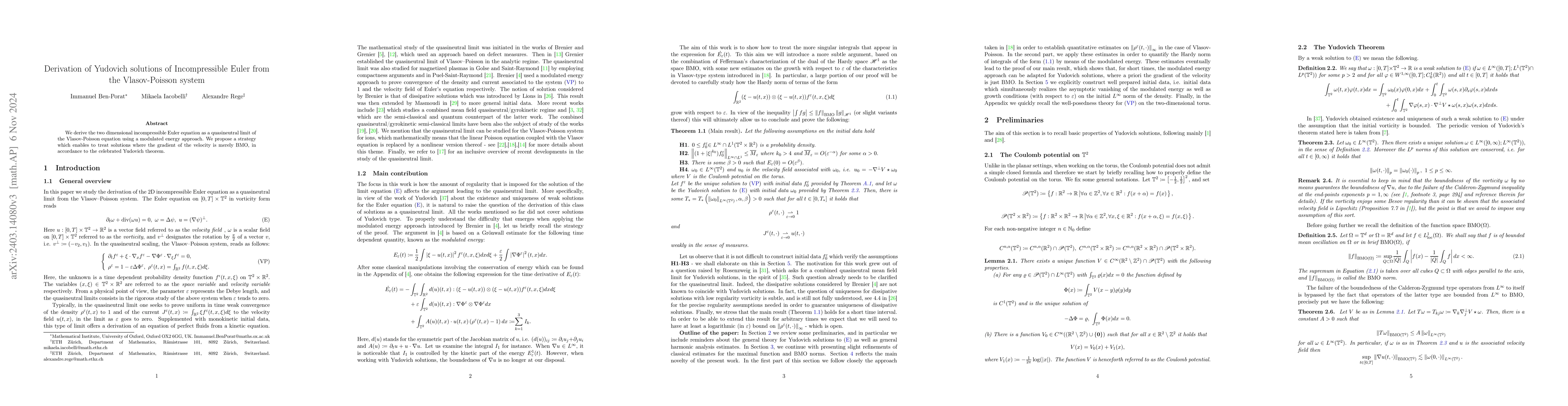 Thumbnail for Derivation of Yudovich solutions of Incompressible Euler from the
  Vlasov-Poisson system