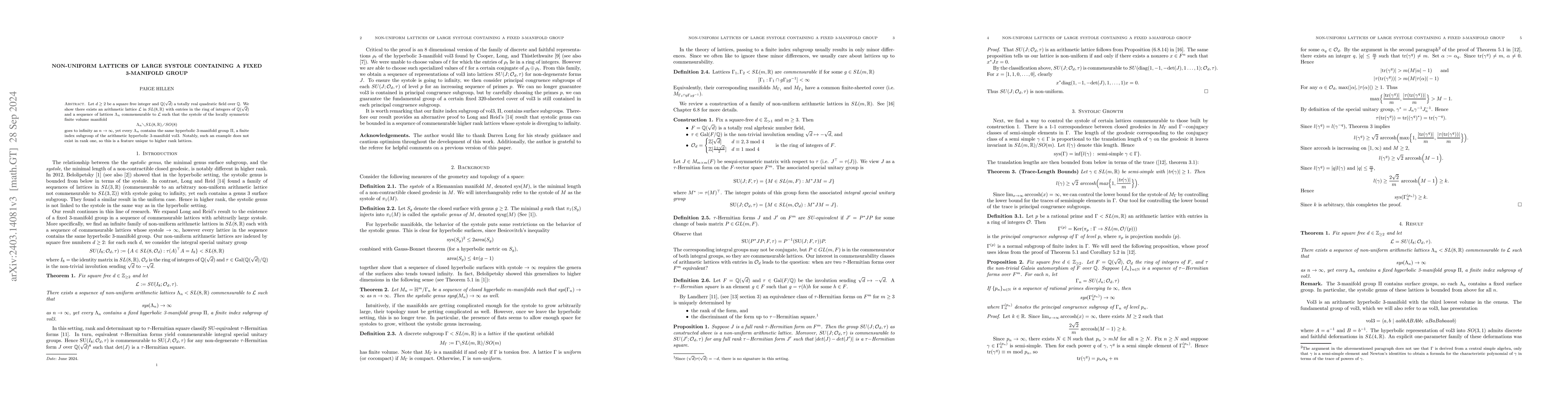 Thumbnail for Non-Uniform Lattices of Large Systole Containing a Fixed 3-Manifold
  Group