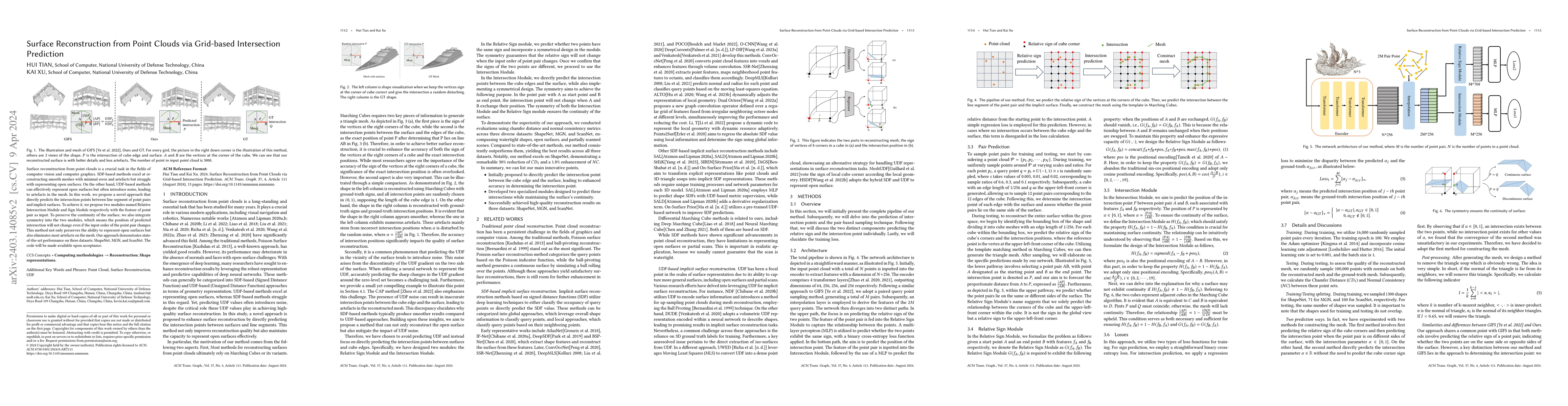 Thumbnail for Surface Reconstruction from Point Clouds via Grid-based Intersection
  Prediction