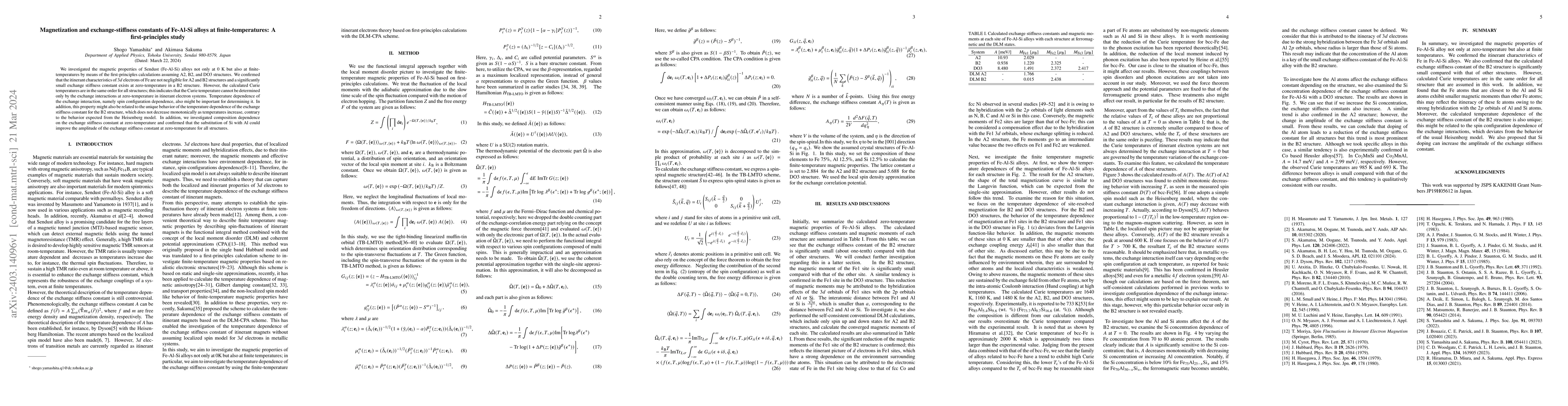 Thumbnail for Magnetization and exchange-stiffness constants of Fe-Al-Si alloys at
  finite-temperatures: A first-principles study