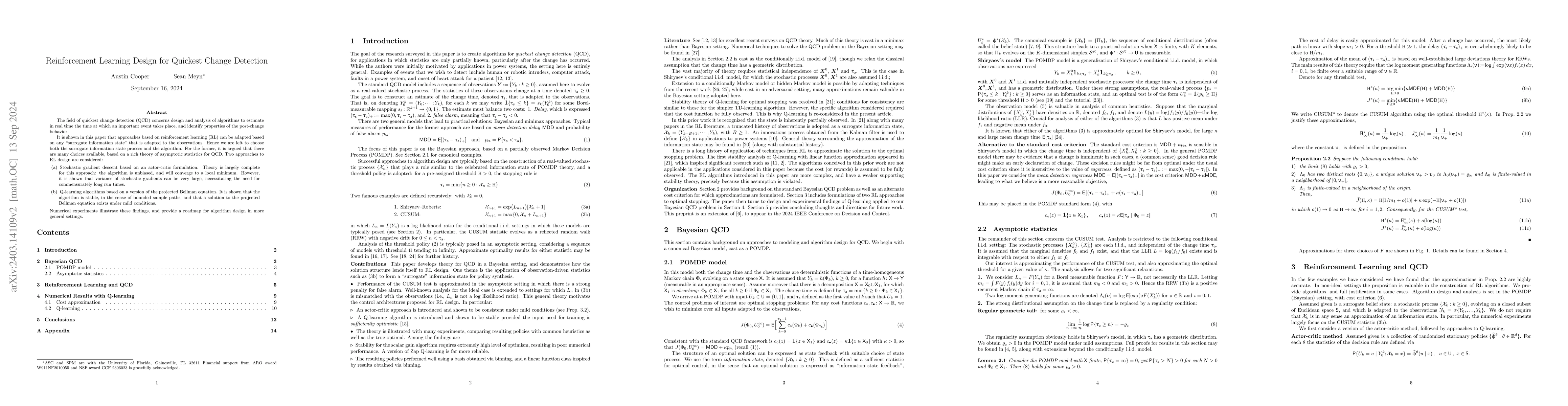 Thumbnail for Reinforcement Learning Design for Quickest Change Detection