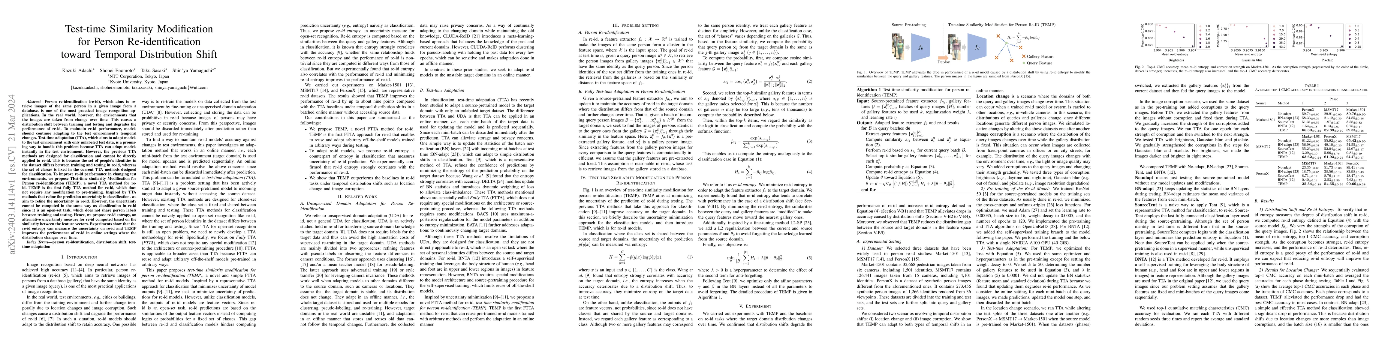 Thumbnail for Test-time Similarity Modification for Person Re-identification toward
  Temporal Distribution Shift