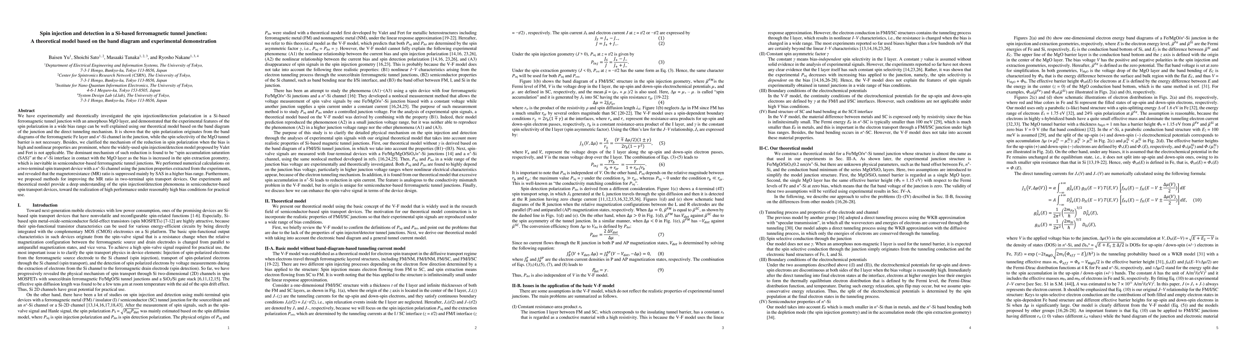 Thumbnail for Spin injection and detection in a Si-based ferromagnetic tunnel
  junction: A theoretical model based on the band diagram and experimental
  demonstration