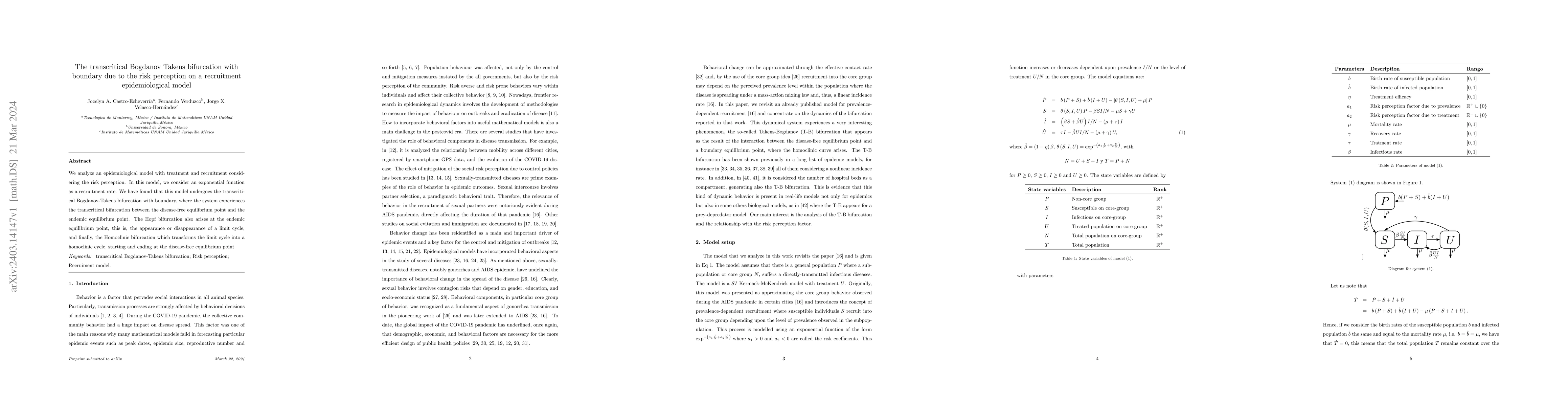 Thumbnail for The transcritical Bogdanov Takens bifurcation with boundary due to the
  risk perception on a recruitment epidemiological model