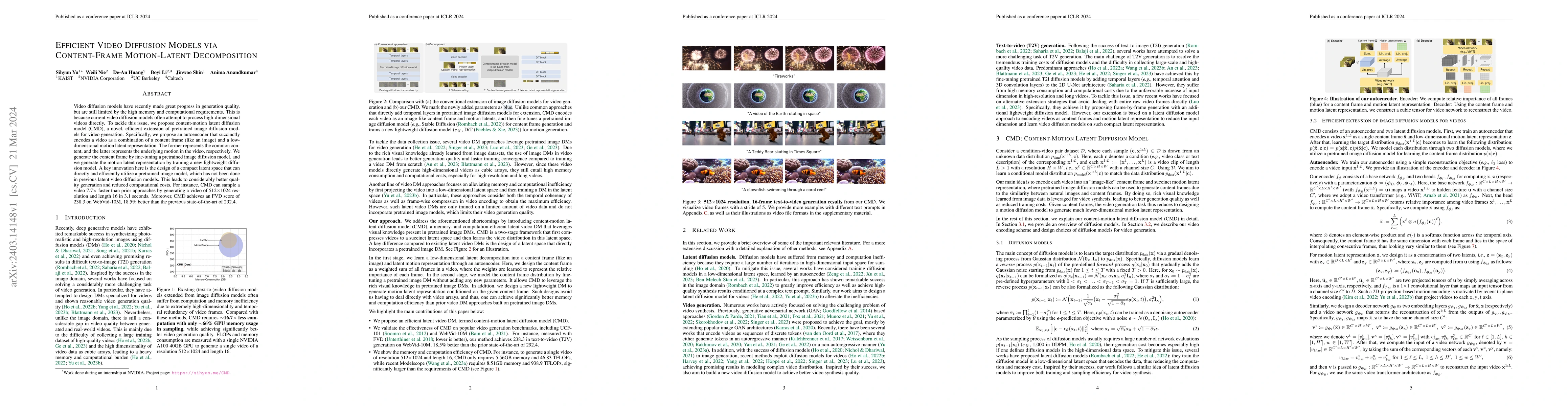 Thumbnail for Efficient Video Diffusion Models via Content-Frame Motion-Latent
  Decomposition