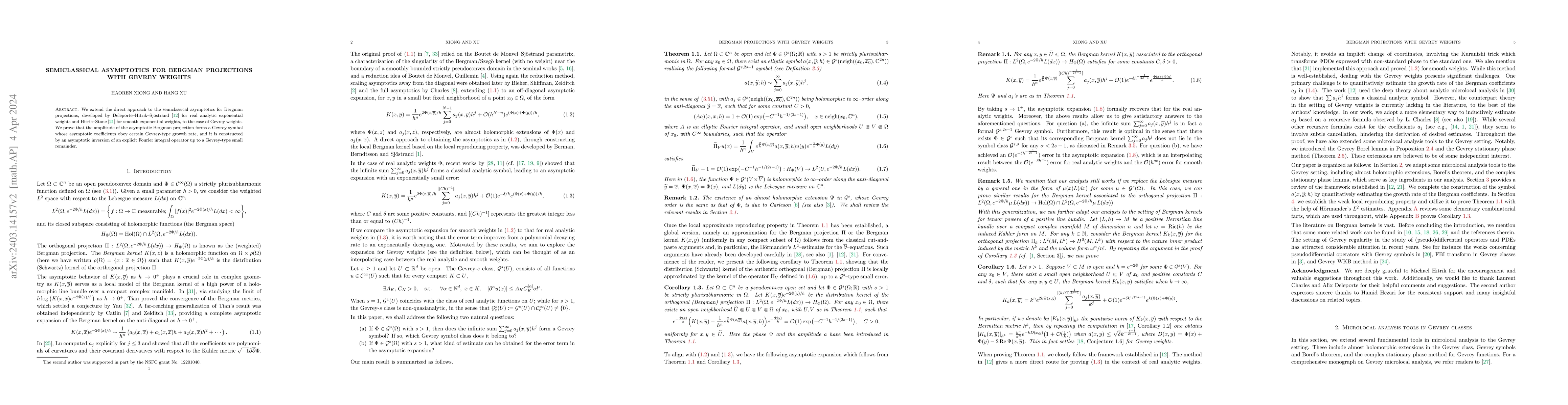 Thumbnail for Semiclassical asymptotics for Bergman projections with Gevrey weights