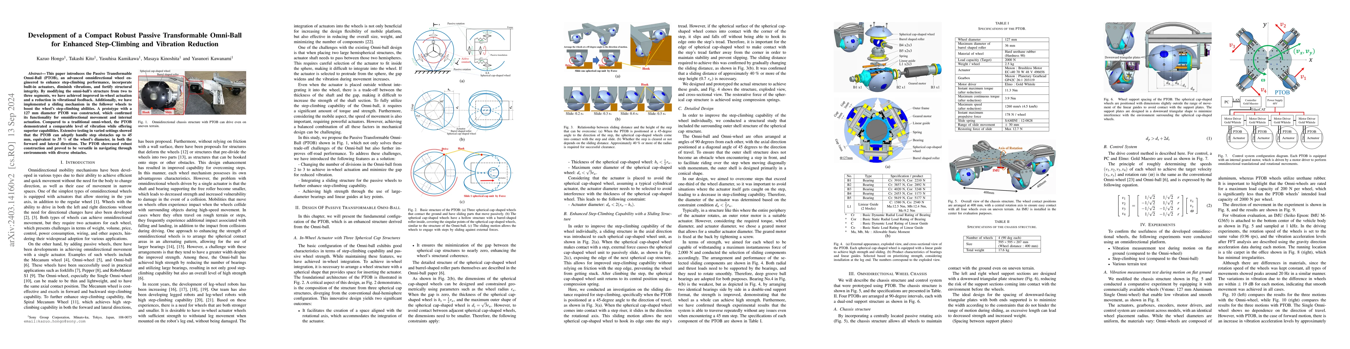 Thumbnail for Development of a Compact Robust Passive Transformable Omni-Ball for
  Enhanced Step-Climbing and Vibration Reduction
