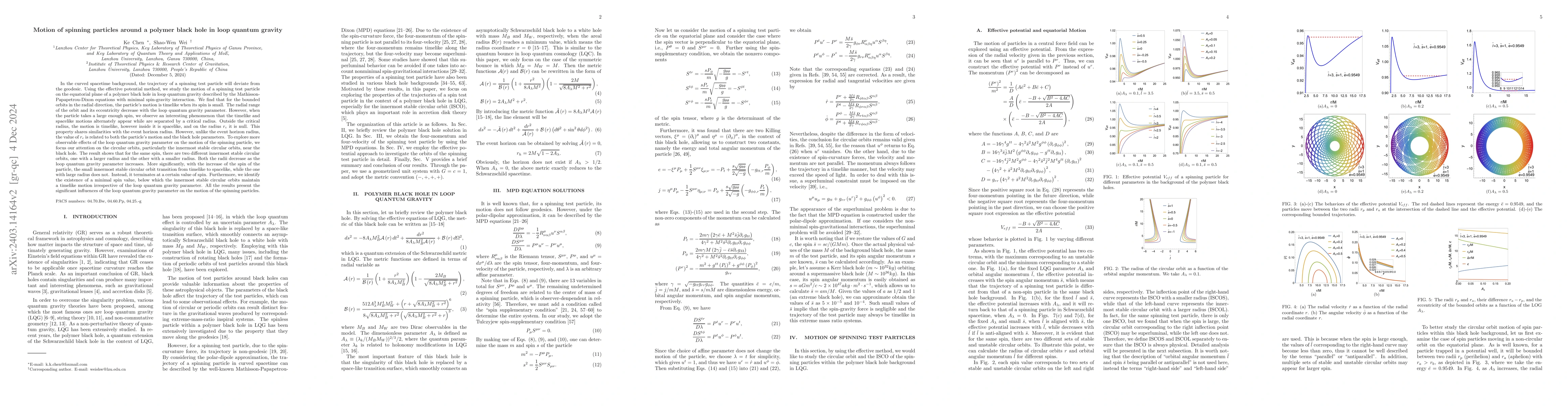 Thumbnail for Motion of spinning particles around a polymer black hole in loop quantum
  gravity
