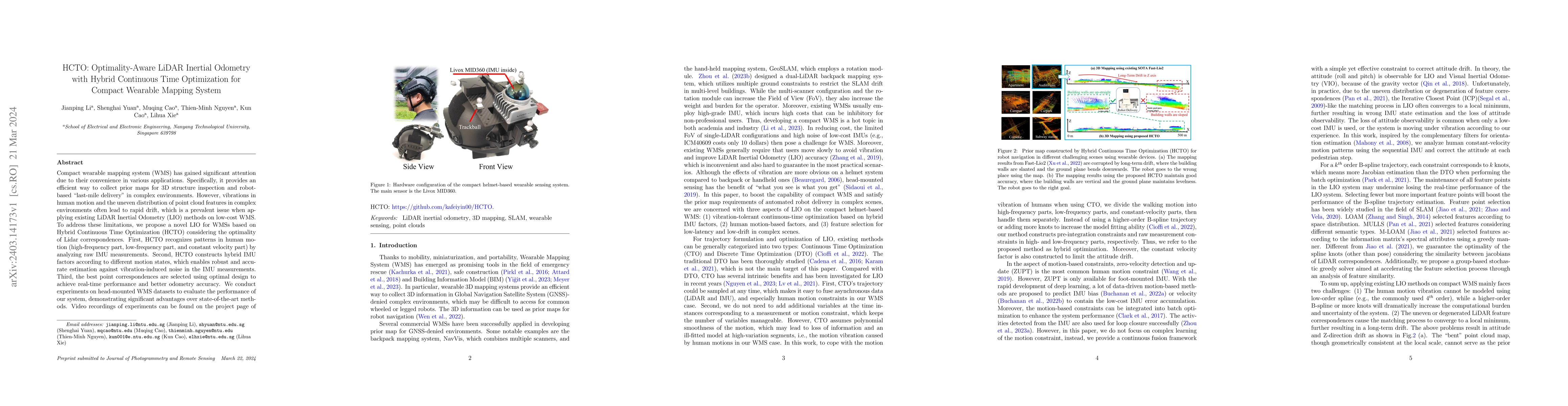 Thumbnail for HCTO: Optimality-Aware LiDAR Inertial Odometry with Hybrid Continuous
  Time Optimization for Compact Wearable Mapping System