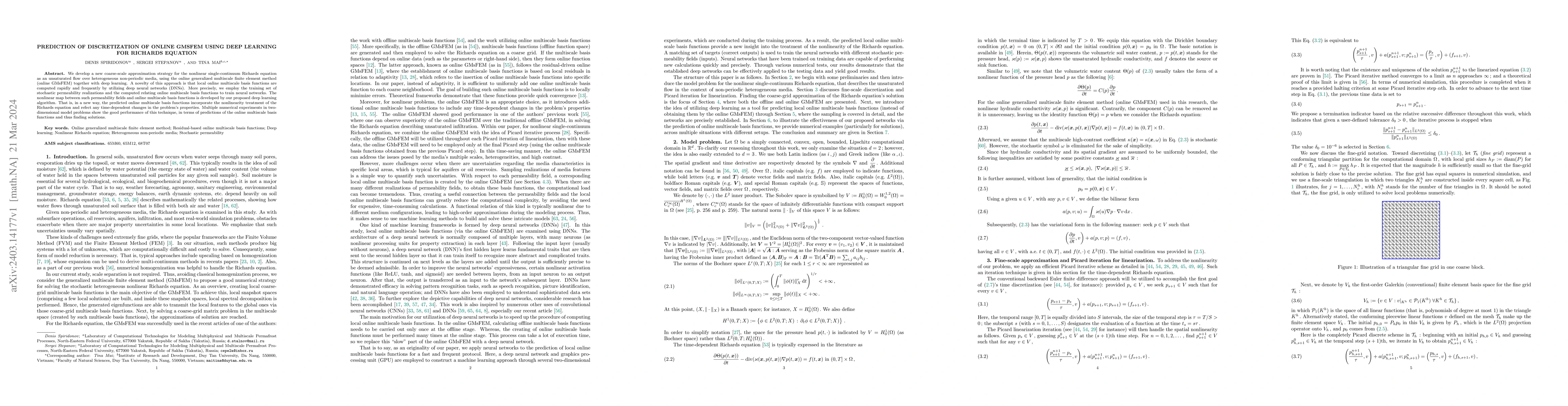 Thumbnail for Prediction of discretization of online GMsFEM using deep learning for
  Richards equation