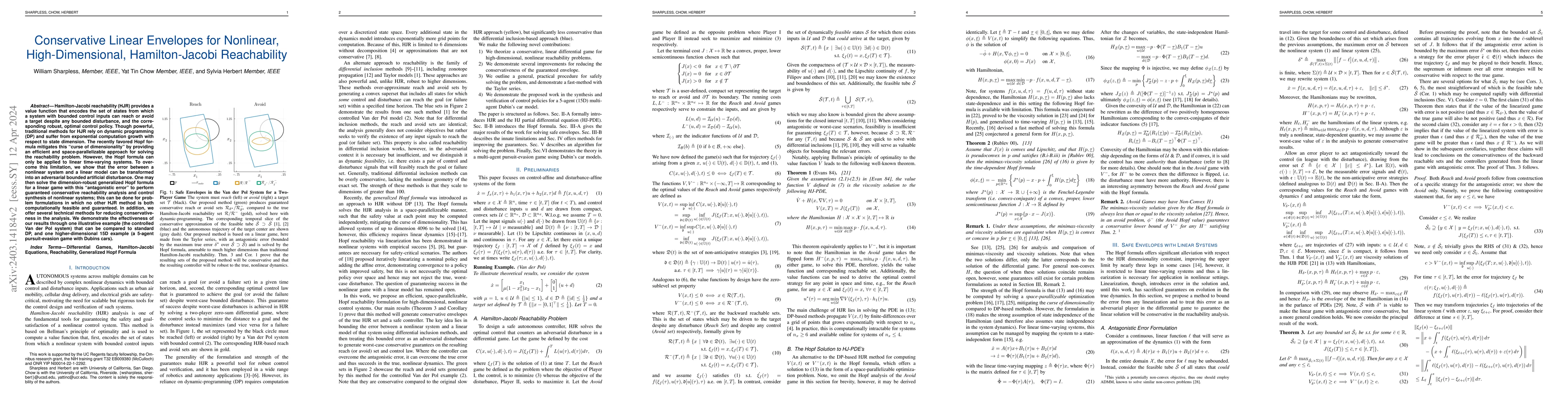 Thumbnail for Conservative Linear Envelopes for Nonlinear, High-Dimensional,
  Hamilton-Jacobi Reachability