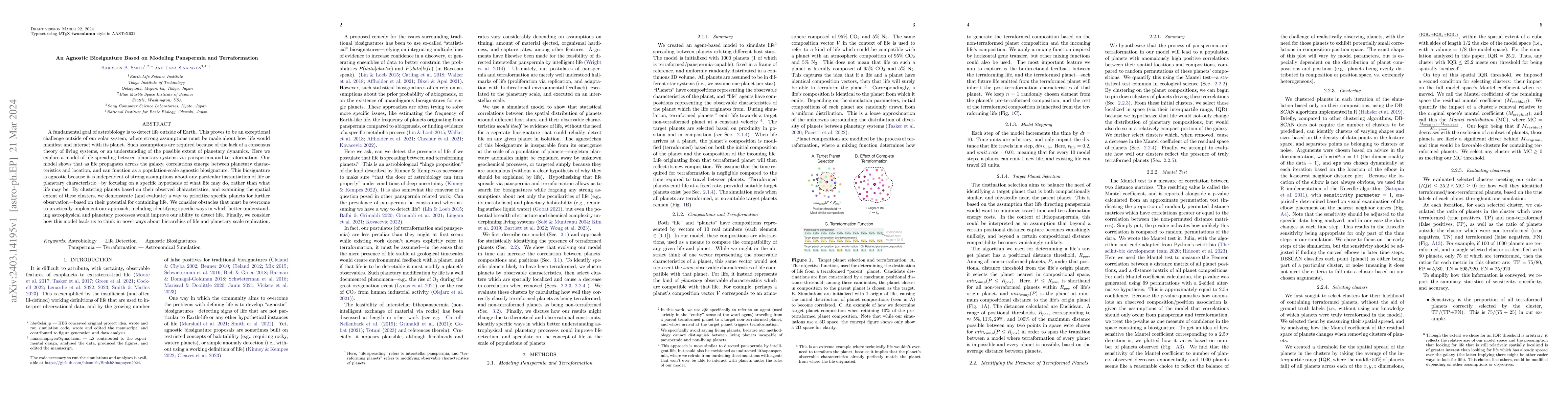Thumbnail for An Agnostic Biosignature Based on Modeling Panspermia and Terraformation