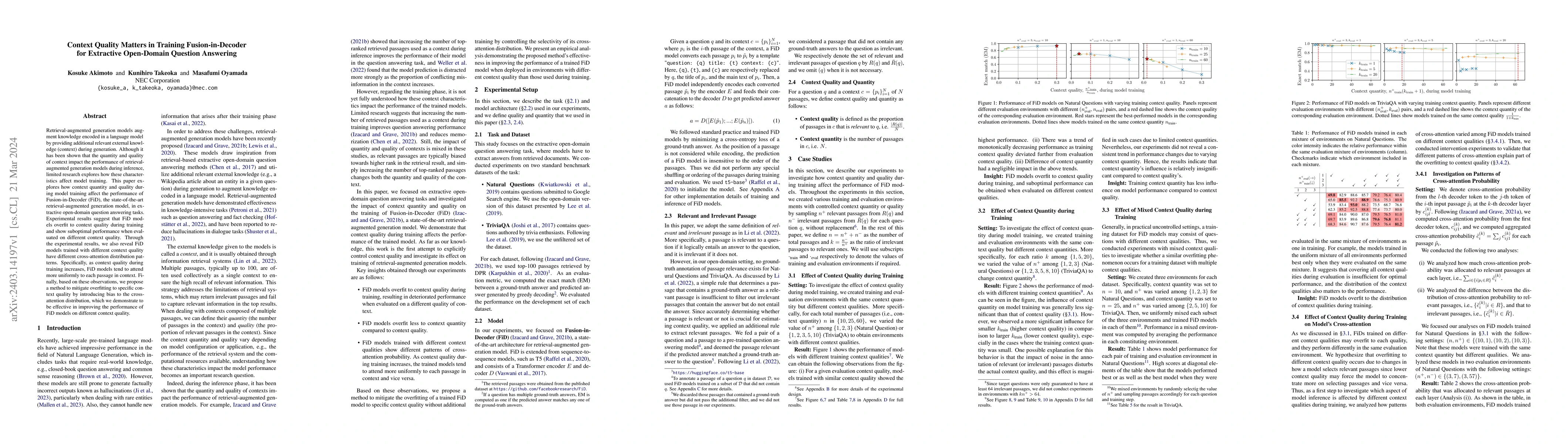 Thumbnail for Context Quality Matters in Training Fusion-in-Decoder for Extractive
  Open-Domain Question Answering